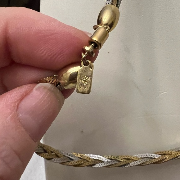 Vintage Braided Two-Tone Herringbone Chain Link Necklace Gold-tone Silver-tone - Picture 4 of 5